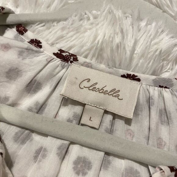 Cleobella Blakely Floral Long Sleeve Midi Dress in White Brown Large - Picture 8 of 8